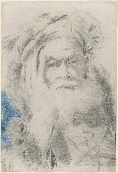 Een Bejaarde Man met Baard die zijn Hoofd op zijn Hand Rust door Lorenzo Baldissera Tiepolo