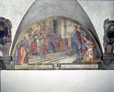 St. Antoninus verleent absolutie aan de Acht van Balia van excommunicatie, lunet door Lorenzo Cerrini