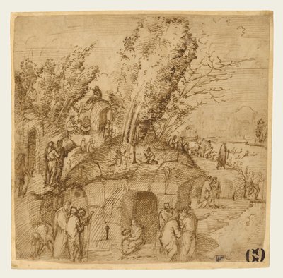 Een Thebaid: Monniken en kluizenaars in een landschap door Lorenzo Costa