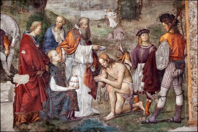 Leven van St. Cecilia: Valeriaan gedoopt door paus Urbanus I, detail door Lorenzo Costa