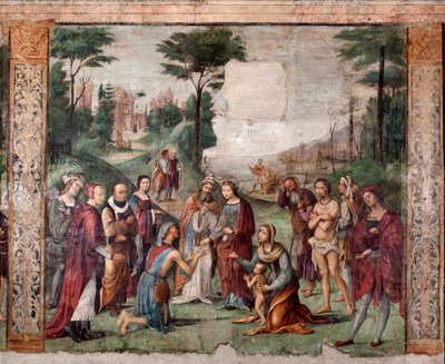 Leven van St. Cecilia: de Heilige geeft haar bezittingen aan de armen door Lorenzo Costa