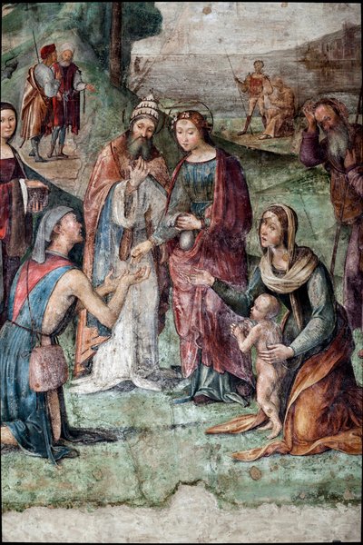 Saint Cecilia geeft haar bezittingen aan de armen (detail) door Lorenzo Costa
