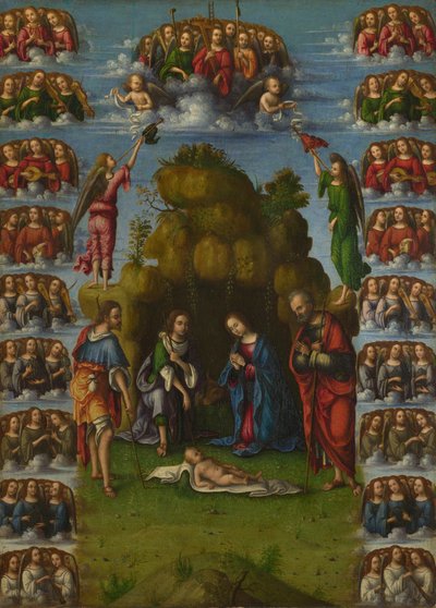 De Aanbidding van de Herders met Engelen, 1499 door Lorenzo Costa