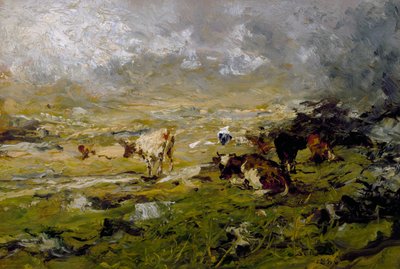 Berglandschap met grazende koeien door Lorenzo Delleani