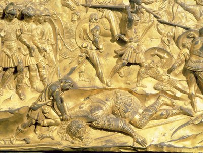 David en Goliath, detail van het originele paneel van de oostdeuren van de doopkapel, 1425-52 (na restauratie) door Lorenzo Ghiberti