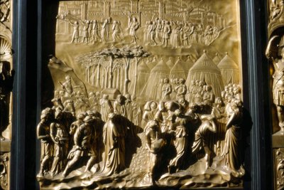 Israëlieten nemen Jericho in, detail van de doopkapel deur, Florence, Italië, 15e eeuw door Lorenzo Ghiberti