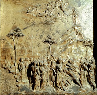 Mozes ontvangt de tafelen van de wet (na restauratie) door Lorenzo Ghiberti