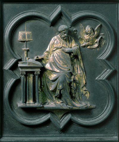 Noordpoort (genoemd Poort van het Kruis, in het noorden), buitendetail: Sint Marcus door Lorenzo Ghiberti
