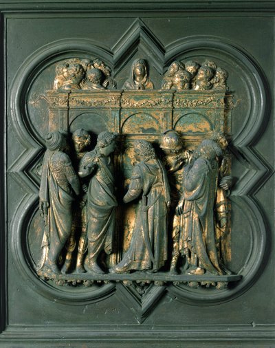 Noordpoort (genoemd Porte de la Croix, in het noorden), exterieur detail: "Pinksteren" Bronzen sculptuur gemaakt door Lorenzo Ghiberti door Lorenzo Ghiberti