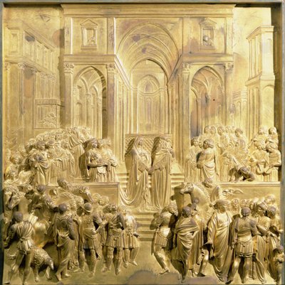 De ontmoeting van koning Salomo en de koningin van Sheba, origineel paneel van de Oostdeuren van de Baptisterium door Lorenzo Ghiberti