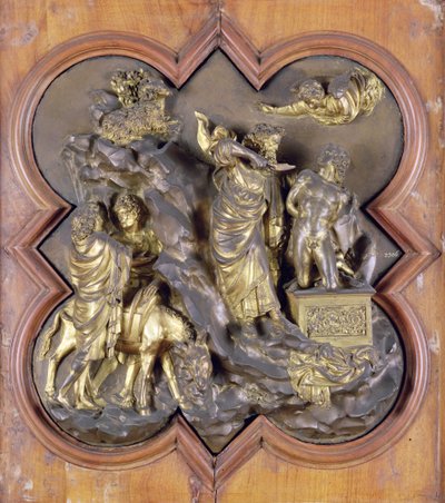 Het offer van Isaac, bronzen competitie reliëf voor de doopkapeldeuren, Florence, 1401 door Lorenzo Ghiberti
