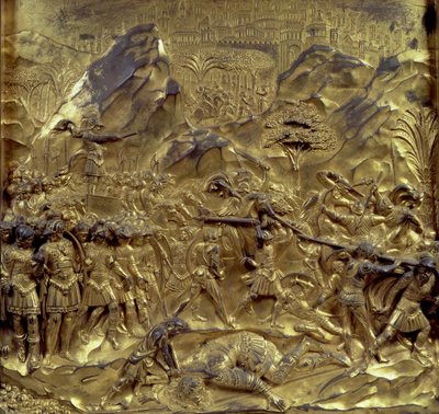 Het verhaal van David en Goliath, een van de tien reliëfpanelen van de Poorten van het Paradijs (Oostdeuren), 1425-52 door Lorenzo Ghiberti