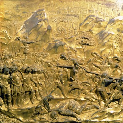 Het verhaal van David en Goliath, origineel paneel van de Oostdeuren van de Baptisterium, 1425-52 (post restauratie) door Lorenzo Ghiberti