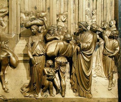 Het verhaal van Jozef, detail van het originele paneel van de Oostdeuren van de Doopkapel door Lorenzo Ghiberti