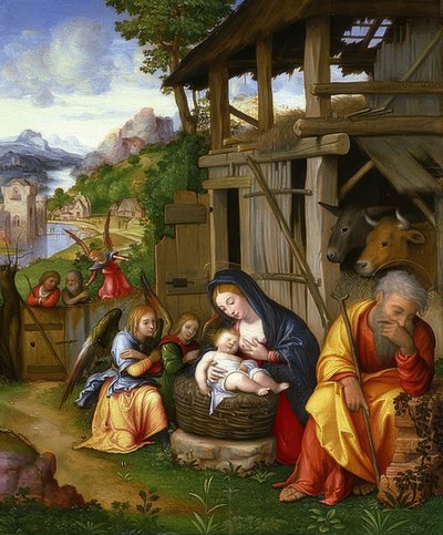 Geboorte van Christus. Circa 1515 door Lorenzo Leonbruno