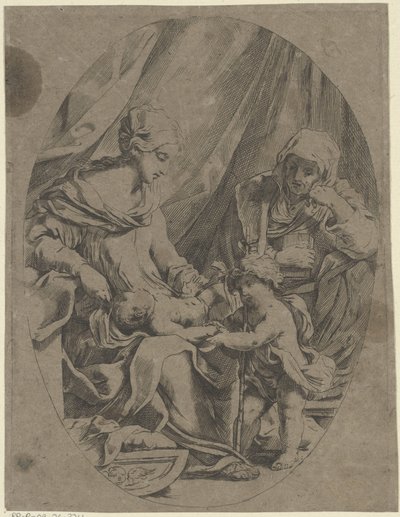 Maria met het Christuskind, de jonge Johannes de Doper en Elisabet door Lorenzo Loli