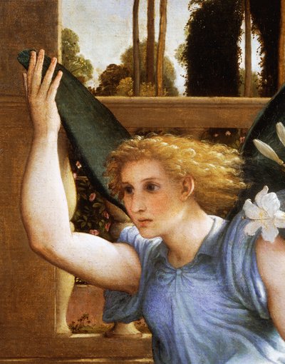 Aankondigende Engel (detail) door Lorenzo Lotto