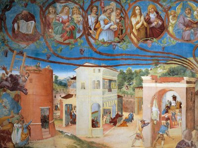 Christus-Wijnstok en Legende van Sint Barbara (detail) door Lorenzo Lotto