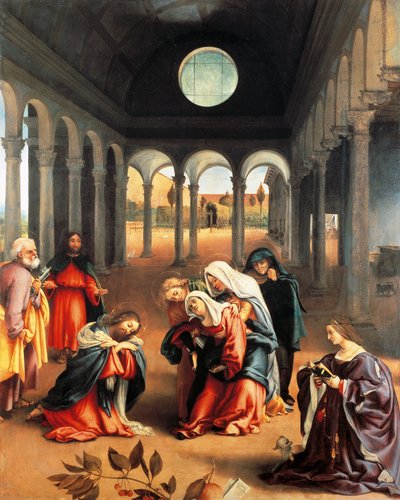 Christus neemt afscheid van zijn moeder door Lorenzo Lotto