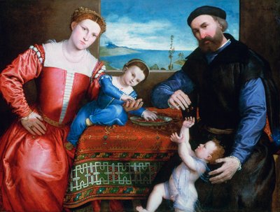 Giovanni della Volta met zijn vrouw en kinderen door Lorenzo Lotto