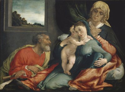 Heilige Familie met de heiligen Anna en Joachim, 1535? door Lorenzo Lotto