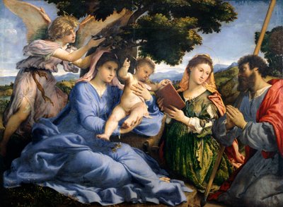 Madonna en Kind tussen de Heiligen Catharina van Alexandrië en Thomas door Lorenzo Lotto