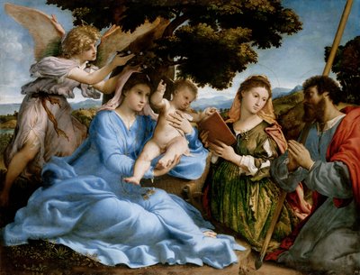 Madonna met kind en de heiligen Catharina en Thomas (sacra conversazione) door Lorenzo Lotto