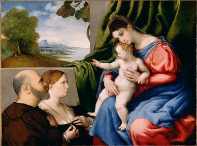Madonna en Kind met twee schenkers door Lorenzo Lotto