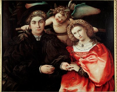 Meester Marsilio (Marsilio Cassotti) en zijn vrouw (Faustina) door Lorenzo Lotto