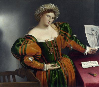 Portret van een Venetiaanse als Lucrezia door Lorenzo Lotto
