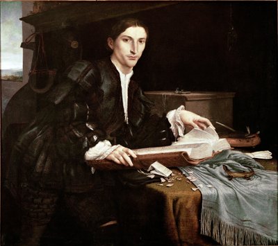 Portret van een heer in zijn kantoor door Lorenzo Lotto