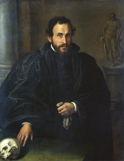 Portret van een man met een schedel, ca. 1545 door Lorenzo Lotto