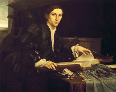 Portret van een jonge heer in zijn studio door Lorenzo Lotto