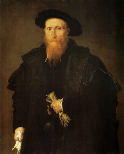 Portret van een oude man met handschoenen door Lorenzo Lotto