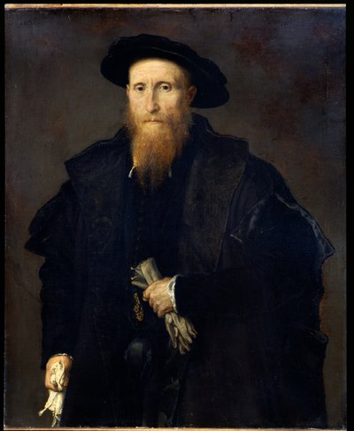 Portret van een oudere heer met handschoenen (Liberale da Pinedel?) door Lorenzo Lotto