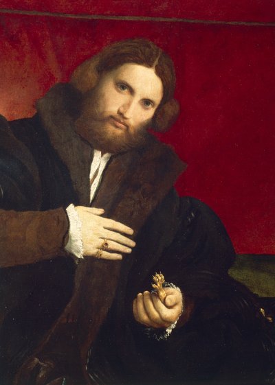 Portret van heer met leeuwenpoot door Lorenzo Lotto