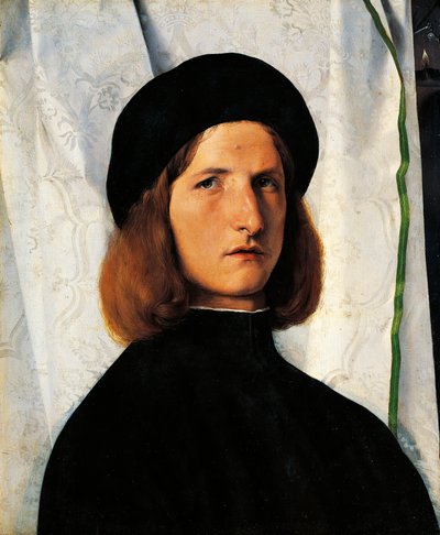 Portret van jonge man met lamp door Lorenzo Lotto