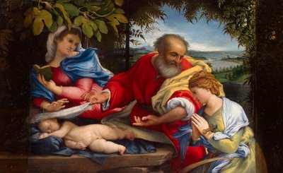 Rust tijdens de vlucht naar Egypte met Sint-Justina door Lorenzo Lotto