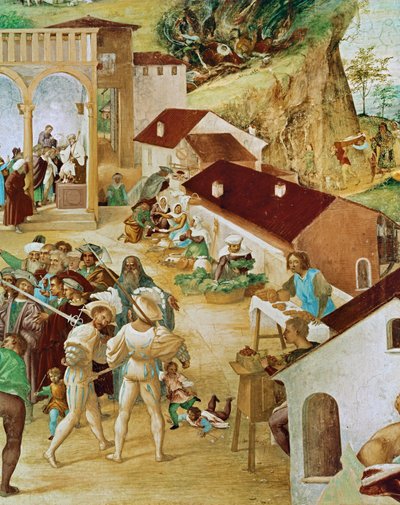 Rechterzijde van de Capella Suardi, Kerk Santa Barbara in ... (muurschildering) door Lorenzo Lotto