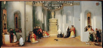 De heilige Lucia bij het graf van de heilige Agatha, biddend voor
voor de genezing van haar moeder (schilderij op hout) door Lorenzo Lotto