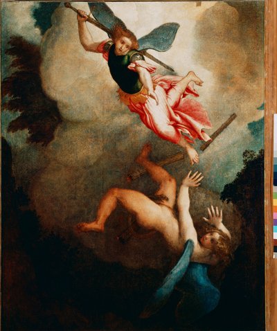 Sint-Michiel jaagt Lucifer op door Lorenzo Lotto