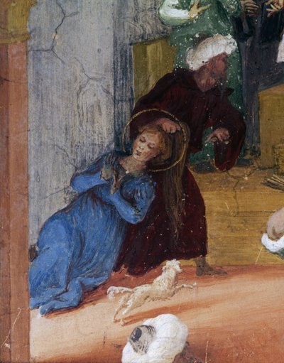 Santa Barbara wordt aan haar haar voor de magistraat gesleept (detail) door Lorenzo Lotto
