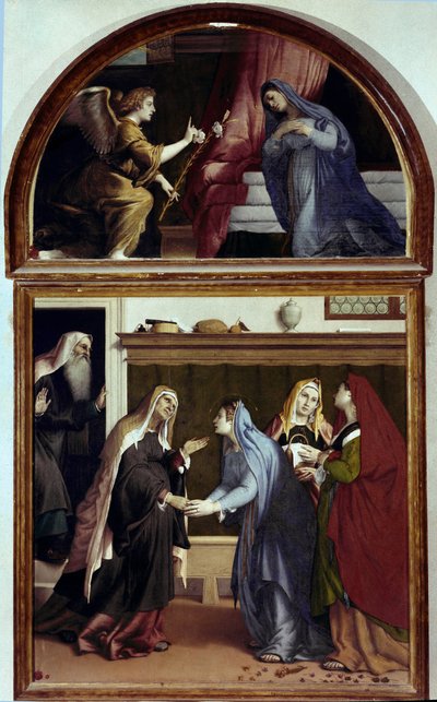 De Annunciatie. Deel van het altaarstuk van de Visitatie door Lorenzo Lotto