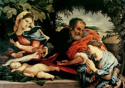 De Heilige Familie met St. Catharina van Alexandrië door Lorenzo Lotto