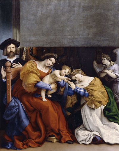 Het mystieke huwelijk van Sint Catharina met de schenker Niccolò Bonghi door Lorenzo Lotto