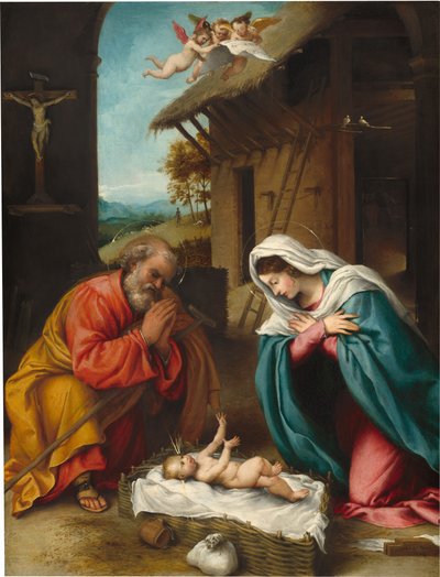 De Geboorte door Lorenzo Lotto