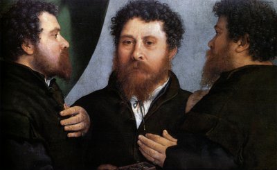Drievoudig portret van een goudsmid (Bartolomeo Carpan) door Lorenzo Lotto