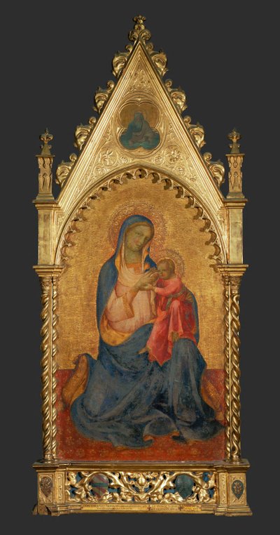 Madonna en kind, in het medaillon bovenaan: God-Vader ... door Lorenzo Monaco