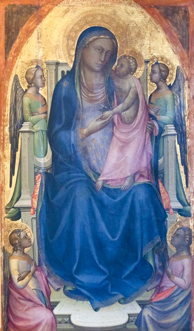 Maagd met kind op de troon met vier engelen door Lorenzo Monaco