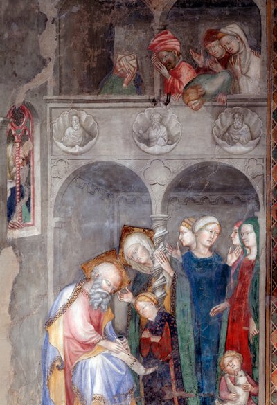 Aartsengel Gabriël kondigt de geboorte van Johannes de Doper aan Zacharias en Elisabeth, detail door Lorenzo Salimbeni